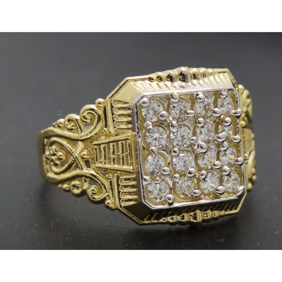 Real Solid 10K Yellow Gold Mens Pinky Square Ring CZ 14.3mm ALL Sizes - Picture 1 of 8